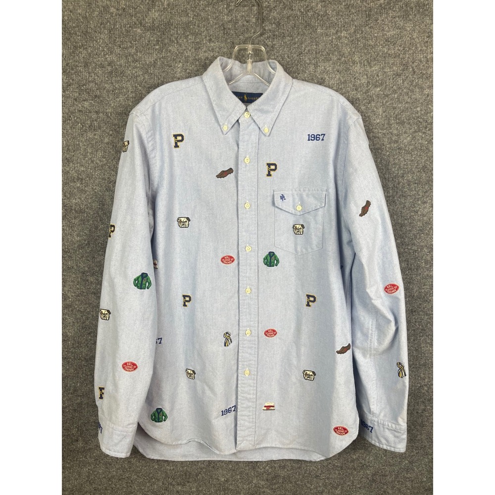 Ralph Lauren Button Down Shirt Mens XL Blue Oxford Embroidered Bulldog 1967